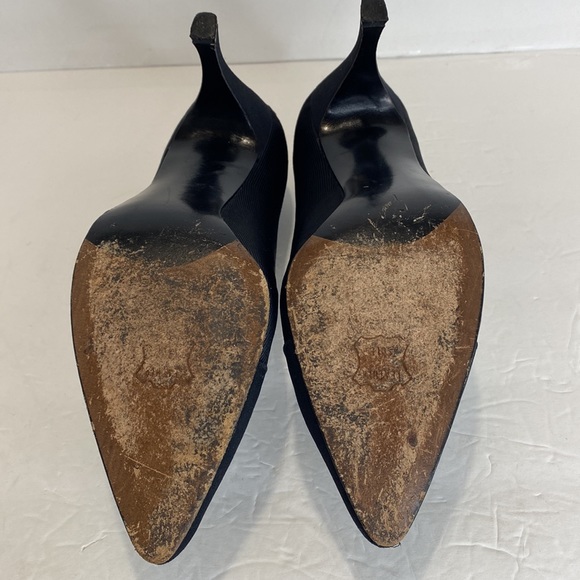 Stuart Weitzman Black Textured Pointed Toe Leather Soles 3.75" Heel Pumps 8.5 M - Picture 9 of 15